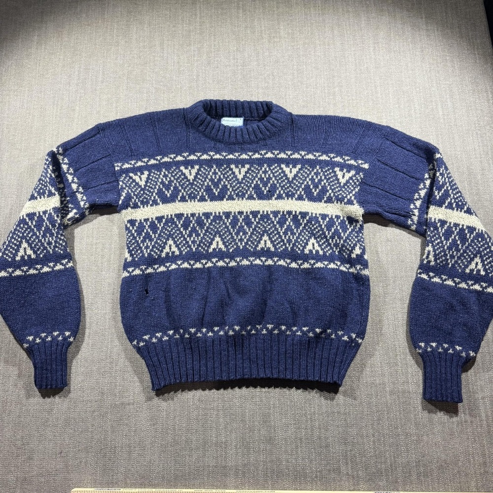 Fieldmaster Sweater Mens Large Blue Fair Isle Knit Crewneck Pullover‎ Nordic